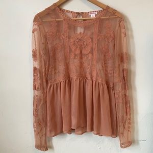 Long sleeve sheer floral blouse